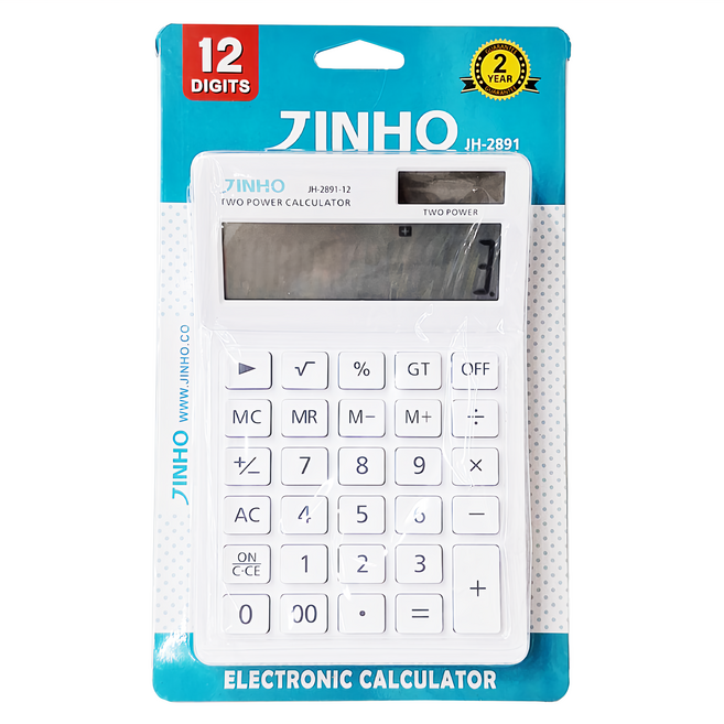 JINHO 京禾 12位元計算機 太陽能/CR2032鈕扣電池 雙重電源供應, 白色, 1個