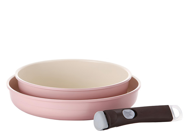 NEOFLAM 台灣原廠公司貨Midas Plus可拆式系列 電磁爐適用 陶瓷塗層鑄造鍋3件組, 湯鍋 + 平底鍋 + 手柄, 粉色, 1組