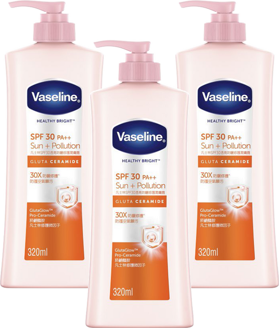 Vaseline 凡士林 SPF30透亮防曬修護潤膚露, 320ml, 3瓶