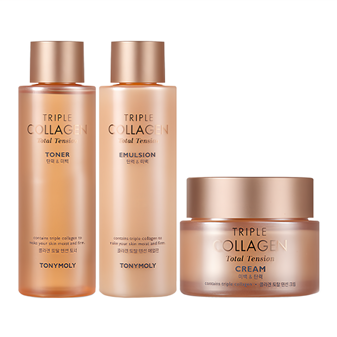 TONYMOLY 三重膠原彈嫩緊膚3件組 化妝水200ml+乳液200ml+乳霜80ml, 1組