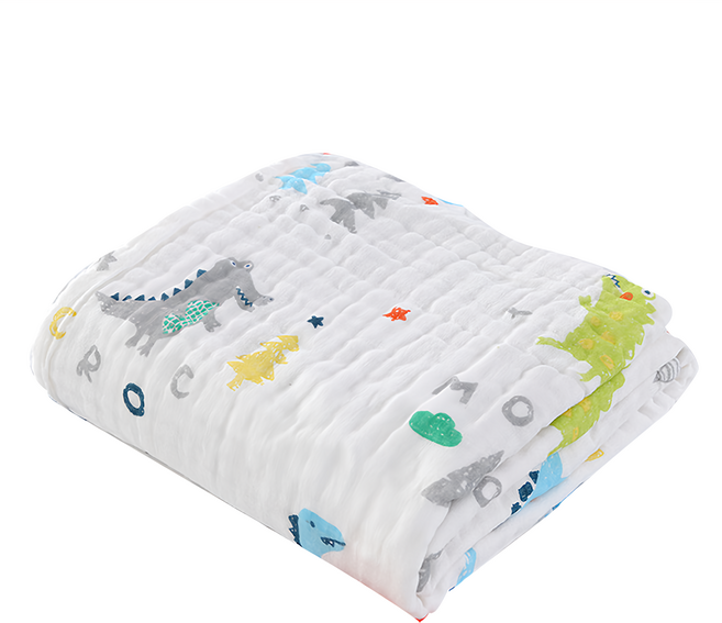 Shufeier 舒霏兒 純棉六層紗布嬰兒浴巾 40 x 29 x 4cm, 小恐龍 白色, 1條