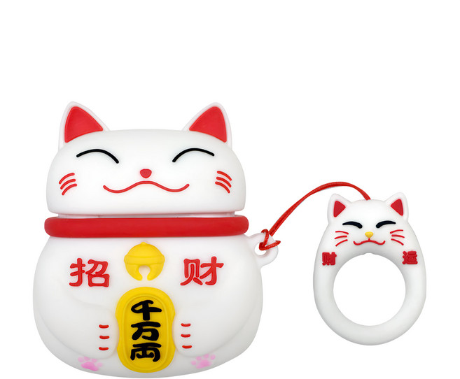 Timo AirPods 1/2代 招財貓耳機保護套 附掛勾, 招財貓 白色, 1個