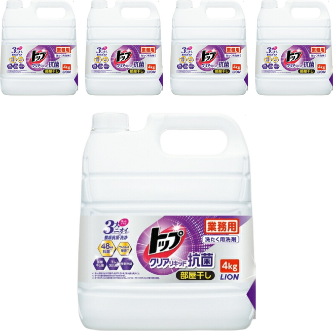 LION 獅王 Top 抗菌消臭洗衣, 4kg, 1入, 5桶