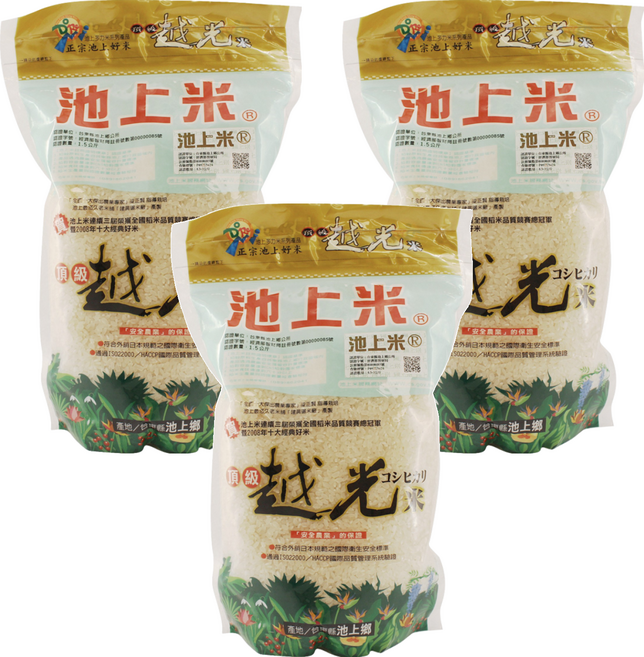 池上多力米 池上頂級越光米, 1.5公斤, 3包, 一等米