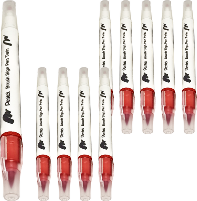 Pentel 飛龍文具 雙頭柔繪筆 SESW30C-T102 紅色 10支, 1色, 2盒