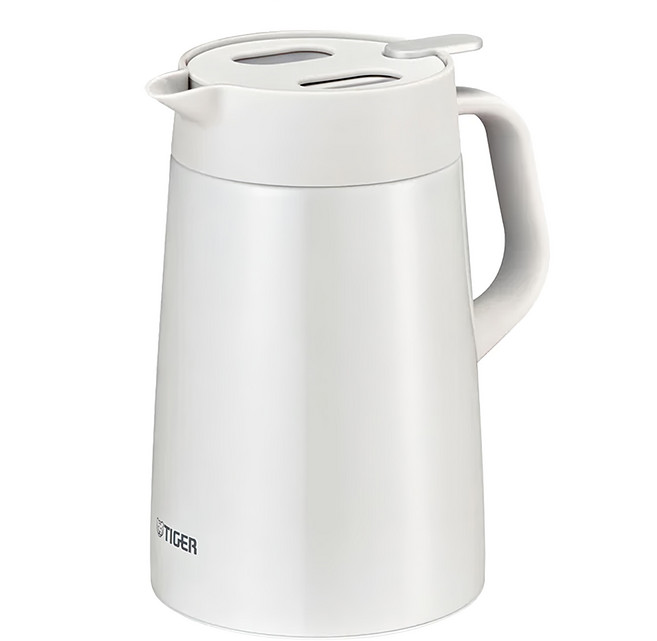 TIGER 虎牌 北歐風桌上型不鏽鋼真空保溫壺 PWO-A120 1.2L 白色 雙層不鏽鋼 7.5cm廣口設計, 1個