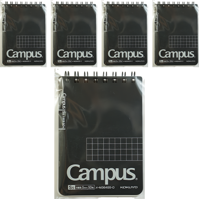 KOKUYO 國譽 Campus 大人A7線圈方格筆記本 H105 x W74mm, 黑色, 5本