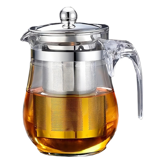 耐熱茶葉過濾玻璃泡茶壺, Transparent, 1L, 1個
