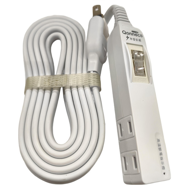 Qonnect 1開4插2P高溫斷電延長線, 3m, 白色, 1條
