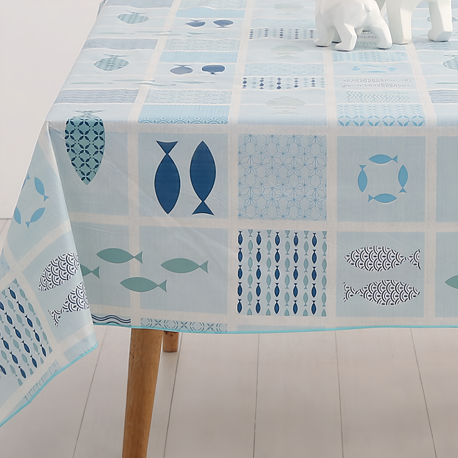 Casa Bella 美麗家居 北歐風防水桌巾, 140 x 200cm, 藍魚方格, 1條