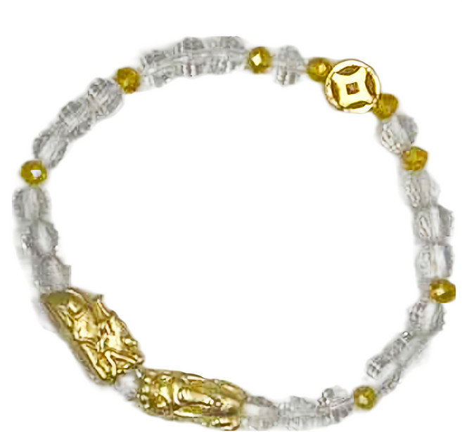 錢滾錢雙貔貅 白水晶琉璃瑪瑙手鍊