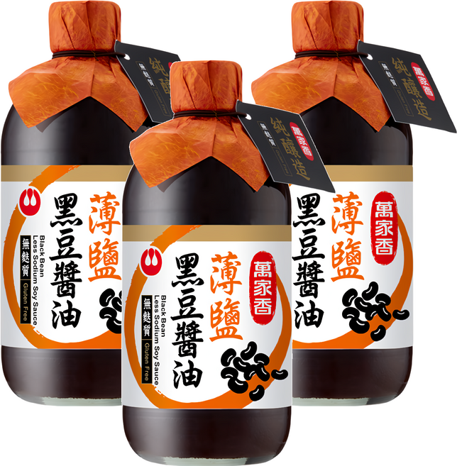 萬家香 薄鹽黑豆醬油, 450ml, 3瓶