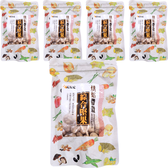 元氣家 烘焙帶殼綜合堅果 低溫烘焙, 200g, 5包