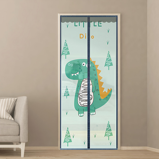 半島良品 魔術膠靜音磁吸防蚊門簾, 加寬 綠色恐龍