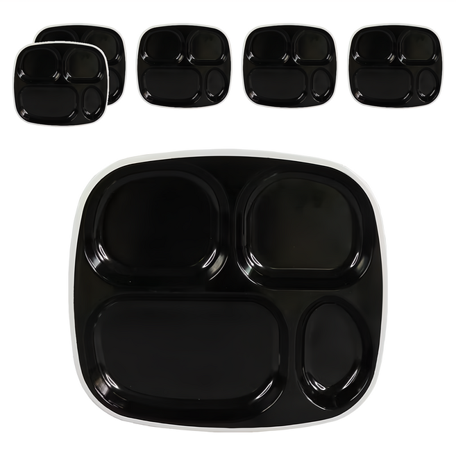 TATUNG 大同磁器 琺瑯四格餐盤 6入組, 黑色 + 純白邊, 1組