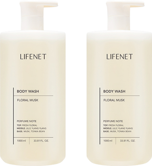 LIFENET 香氛沐浴露 Floral Musk 弱酸性 含杏仁萃取物, 1L, 2瓶