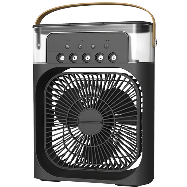 CHENYUN 呈云 USB桌面5孔噴霧水冷風扇 6吋 USB Type-C供電 600ml水箱 7色LED彩光 3檔風速可調, ACF01, 黑色