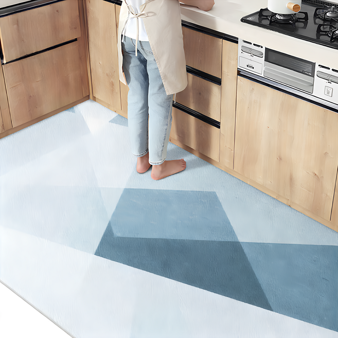 復古花紋PVC抹净地墊 波浪底 加強防滑效果, 幾何藍蝶, 1件