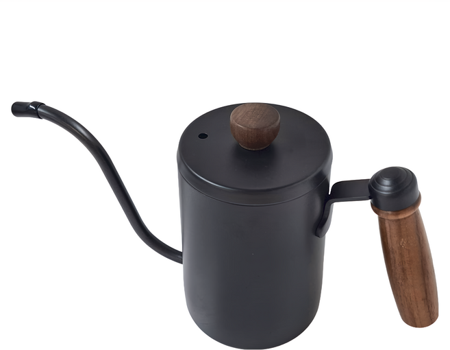 木手柄手沖壺 食品304不鏽鋼 鐵佛龍塗層, 手沖咖啡壺, 600ml, 1個