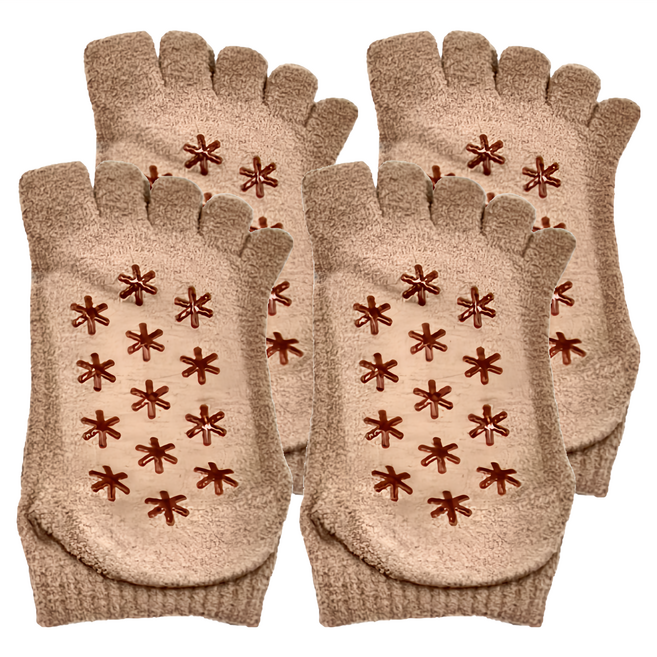 NicoFun 愛定做 小雪花防滑分趾短襪 女襪 2雙 淺棕色 瑜珈襪