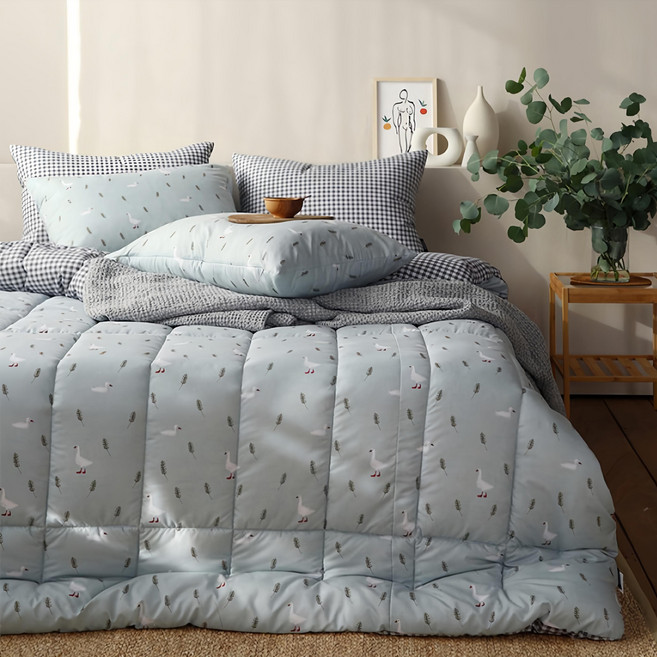 Maatila 鴨子雙面薄被 黑色格紋 100%聚酯纖維, 1入