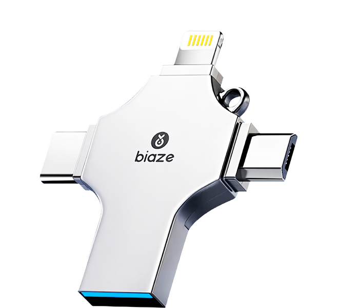 biaze 畢亞茲 USB3.0 四合一通用版隨身碟 Lightning/Micro-B/USB/Type-C 介面, 128GB, 1個