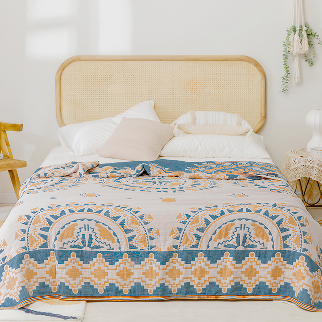 Well Life 悅生活 波西米亞風全棉十層紗AB款空氣被 1件 太陽神藍