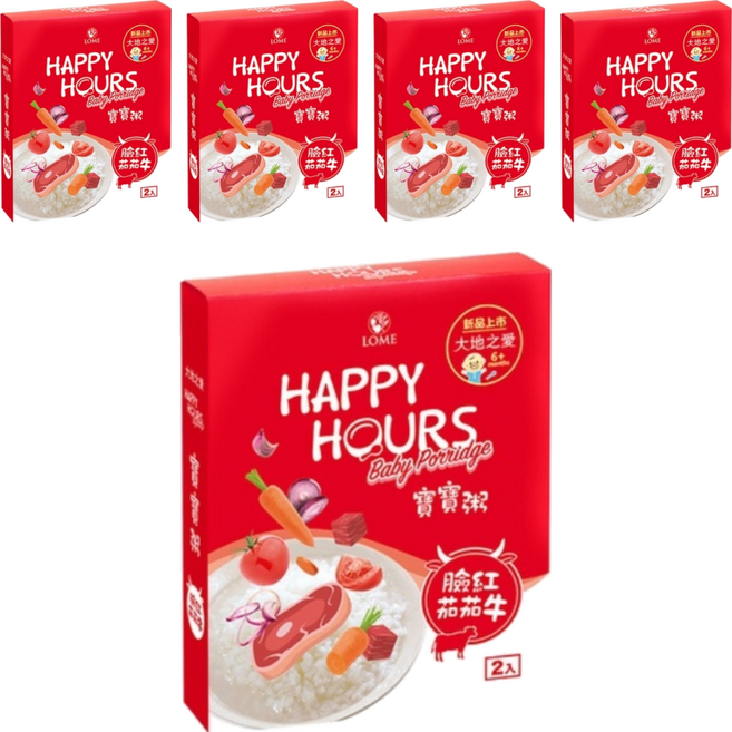 HAPPY HOURS 寶寶粥 6個月以上 2包, 臉紅茄茄牛, 300g, 5盒