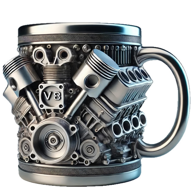 發動機造型馬克杯/水杯/茶杯/咖啡杯 V8 300ml, 銀色, 1個