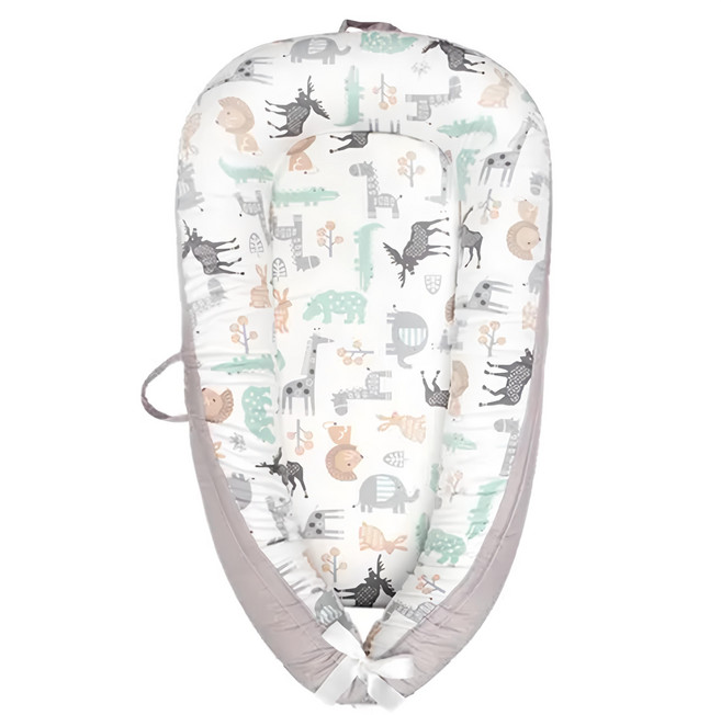 vanibaby 母嬰生活 嬰兒床中床豪華組 機洗機烘 頂級純棉, 北歐動物 白色