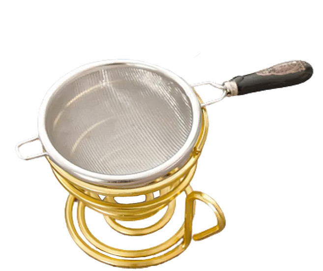 台灣 Push 品茗喝茶具 日式不銹鋼茶漏器 + 底座組 小, 茶漏 銀色 + 底座 金色, 1組