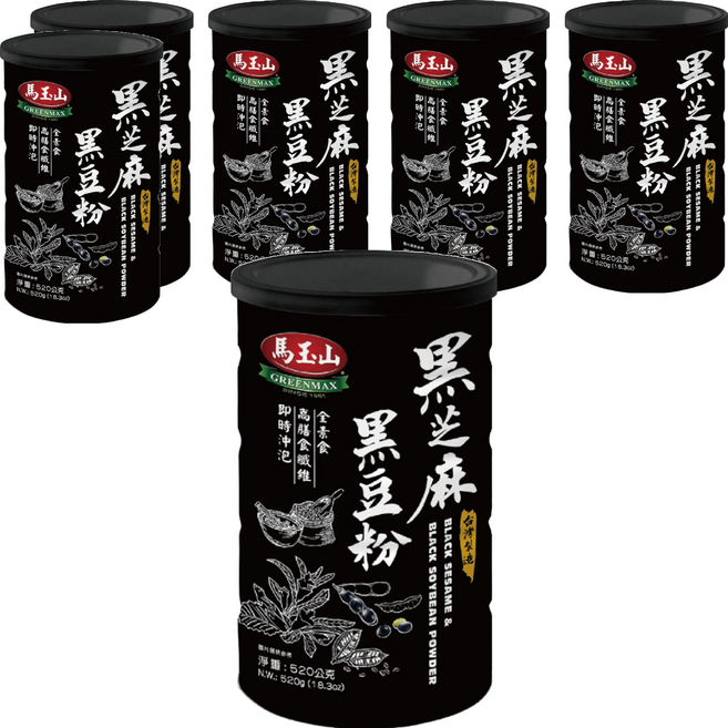 馬玉山 黑芝麻黑豆粉, 520g, 6罐