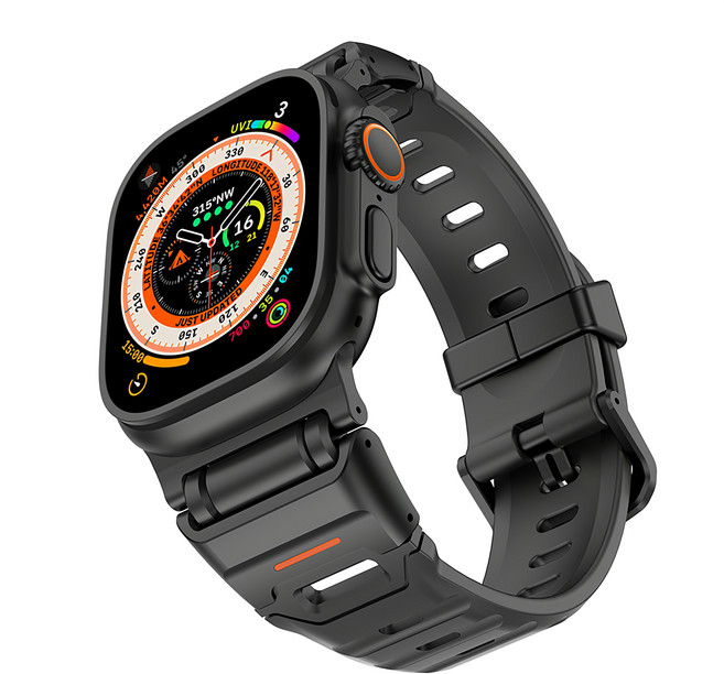 elkson Apple Watch Fusion剛柔系列 不銹鋼混搭堅軔柔和TPU透氣錶帶, 1個, 碳鋼黑