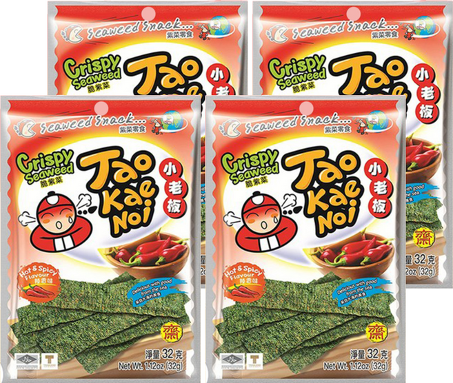 TAO KAE NOI 小老板 厚片海苔 辣香味, 32g, 4包