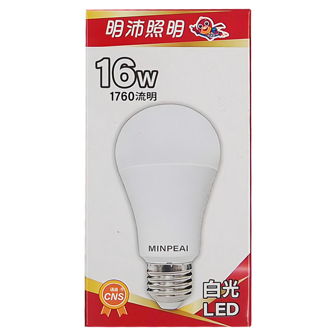 明沛 LED燈泡 16W, 白光, 1個