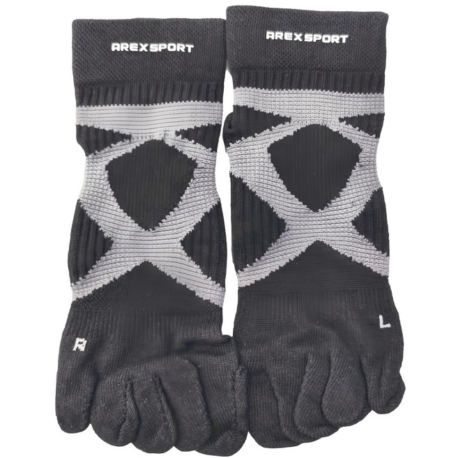 AREX SPORT 馬拉松專用除臭機能足弓加壓五趾襪, 黑灰, 1雙