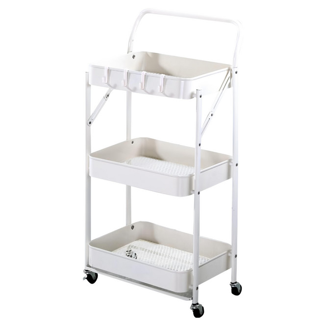 Cotton Field 棉花田傢飾 瑞格可折疊收納籃手推車 三層, 白色