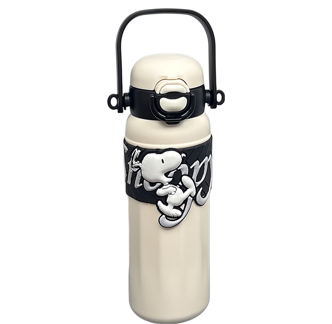 優貝選 SNOOPY 史努比大容量316不鏽鋼多用途咖啡杯/辦公杯/水壺/保溫杯 吸管/直飲兩用, 1個, 580ml, 黑色