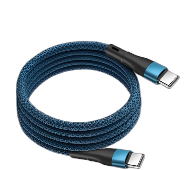 Type-C to Type-C 100W超級快速充電傳輸磁吸收納高密度編織線, 1.5m, 深藍色, 1個