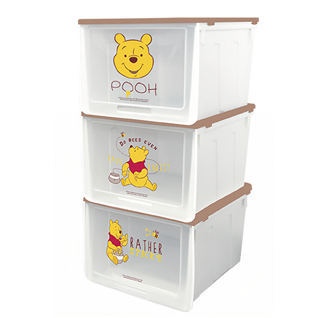 收納王妃 迪士尼小熊維尼 防塵收納鞋盒 33 x 26.5 x 21.5cm 3入組, 維尼與蜜 多色, 1組