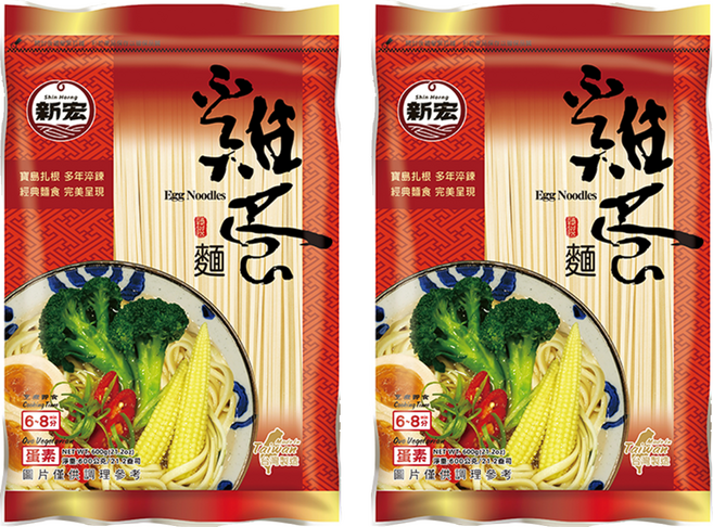 新宏雞蛋麵 麵體香Q有勁 夾鏈袋包裝, 600g, 2包