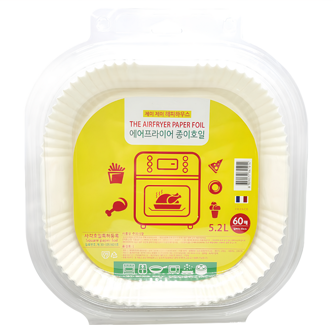 JJ Happy house 方形氣炸鍋專用烘焙紙 60入, 1盒