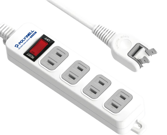 POLYWELL 寶利威爾 2孔電源延長線單切4座15尺, 450cm, 白色, 1條