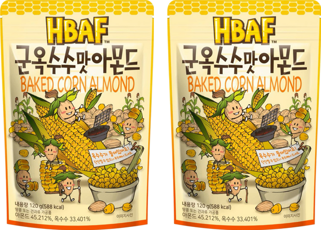 HBAF 杏仁果與烤玉米 120g 辦公室瘋狂團購零食 酥脆與香甜, 2包