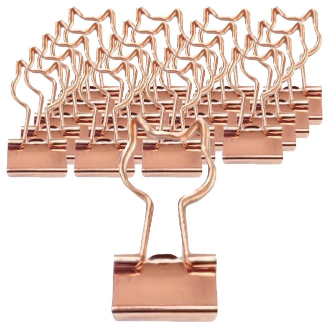 JDS 貓咪臉臉長尾夾/文件夾 055989 玫瑰金, 4cm, 20個, 1組