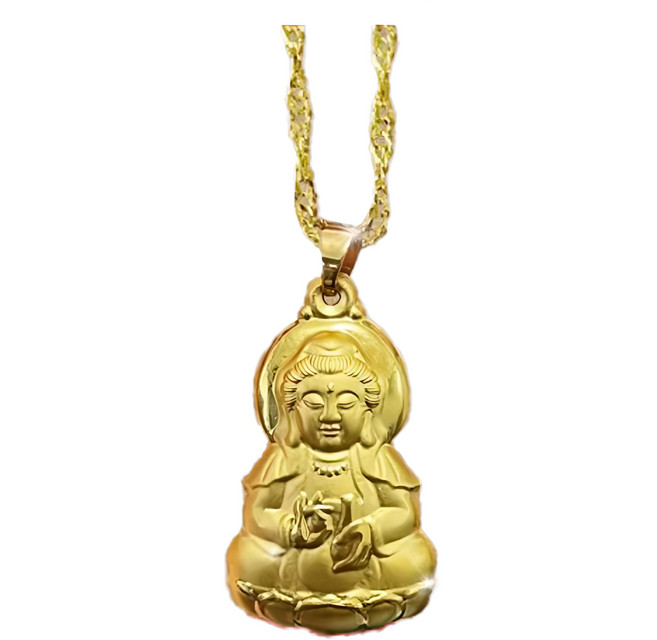 天相 保平觀音金鑲玉項鍊禮盒 贈黑繩, 1個, 金色