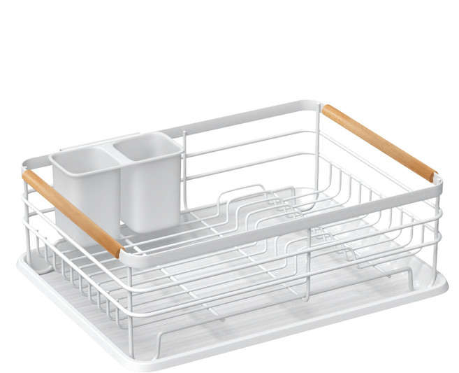 comet Home 時尚多功能碗盤收納瀝水架 43 x 31 x 15cm, 1層, 白色 + 木色, 1個