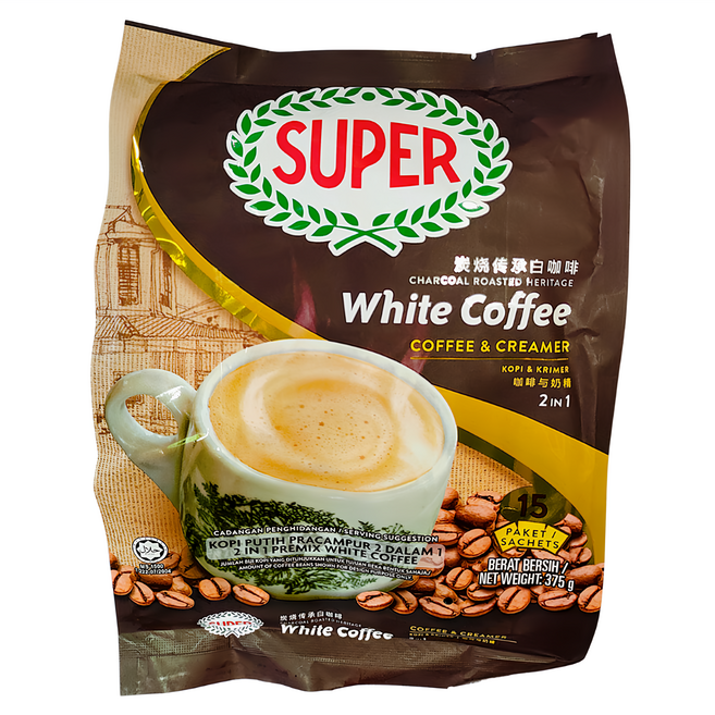 馬來西亞 SUPER 南洋風味炭燒白咖啡 二合一 咖啡和奶精, 25g, 15入, 1包
