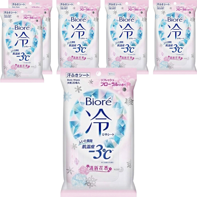 Biore 蜜妮 爽身粉濕巾 涼感3°C 清新鮮花香, 6包, 166ml