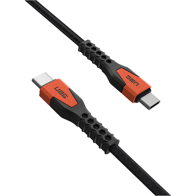UAG USB-C to USB-C 頂級超耐折充電傳輸線, 1.5m, 黑色/橘色, 1條